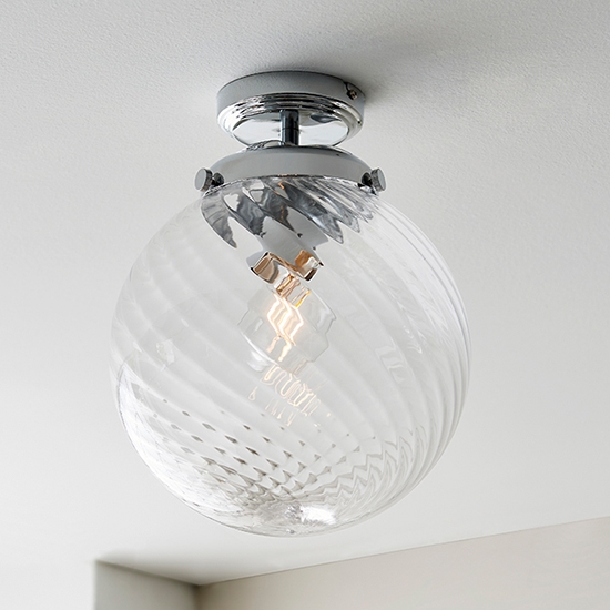 Milston Clear Spiral Design Glass Shade Flush Ceiling Light In Chrome