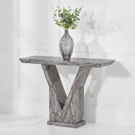 Minsk Marble Console Table In Grey High Gloss