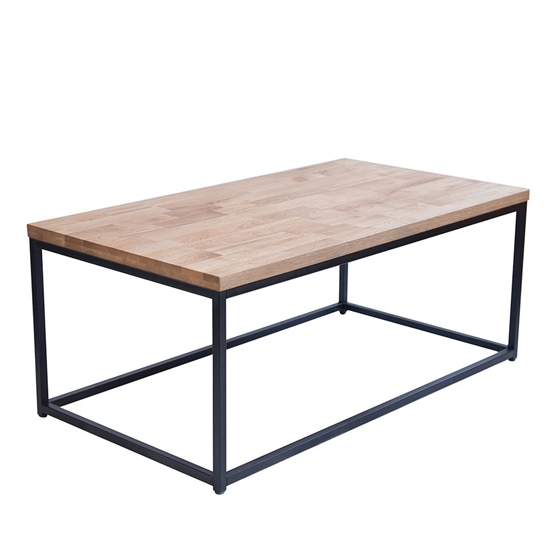 Mirelle Wooden Coffee Table Solid In Oak With Black Metal Frame