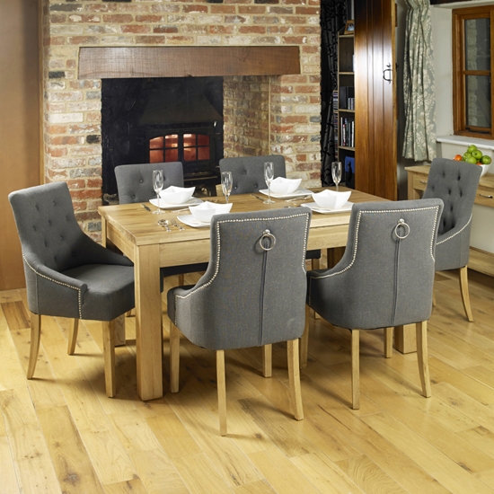 Mobel Large Wooden Dining Table In Oak With 4 Grey Armchairs