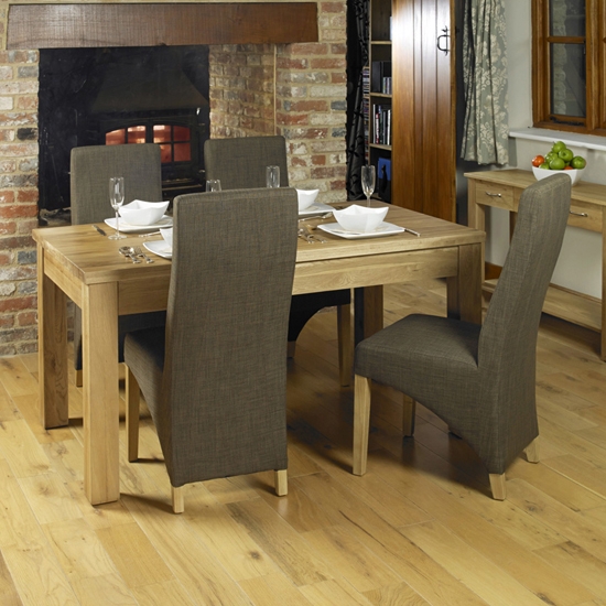 Mobel Large Wooden Dining Table In Oak With 4 Grey Chairs