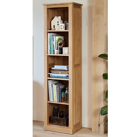 Mobel Narrow Wooden Open Bookcase In Oak