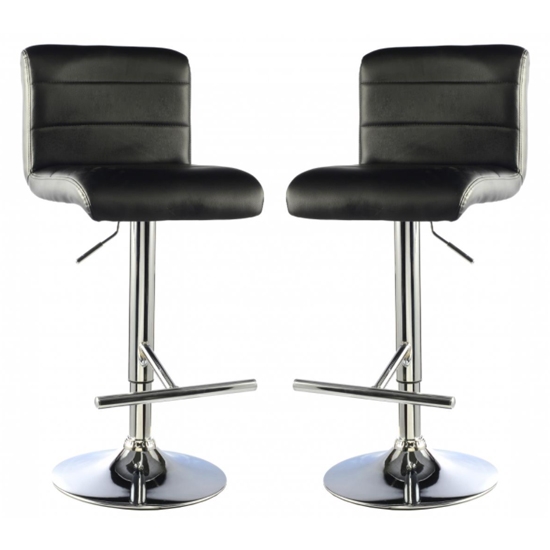 Molly Black Faux Leather Bar Stools In Pair With Chrome Base