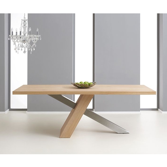 Montana Wooden Dining Table In Oak With Stainless Steel Leg