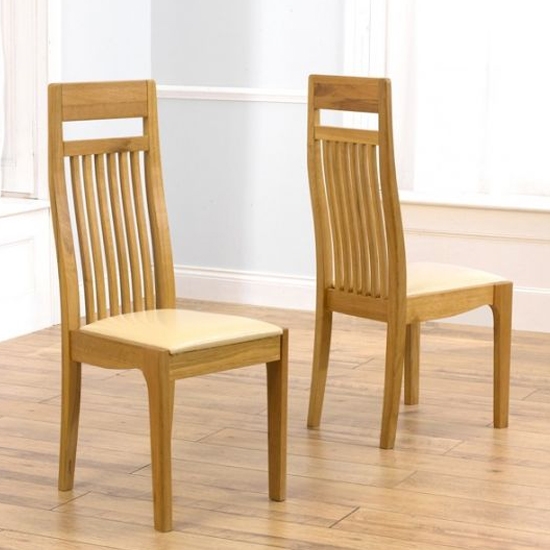 Monte Carlo Wooden Dining Chairs With Cream Leather Seat In Pair
