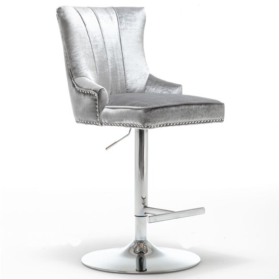 Montpellier Velvet Gas Lift Bar Stool In Shimmer Grey