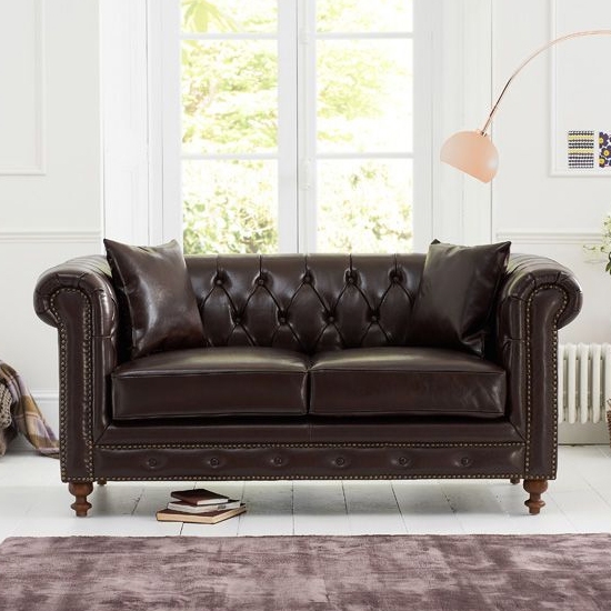 Montrose Faux Leather 2 Seater Sofa In Brown