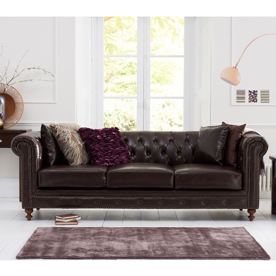 Montrose Faux Leather 3 Seater Sofa In Brown