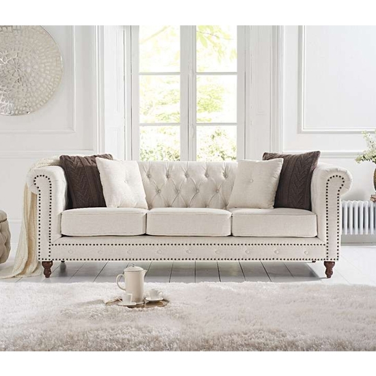 Montrose Linen Fabric Upholstered 3 Seater Sofa In Ivory