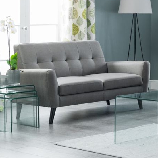 Monza Linen Fabric Upholstered 2 Seater Sofa In Grey