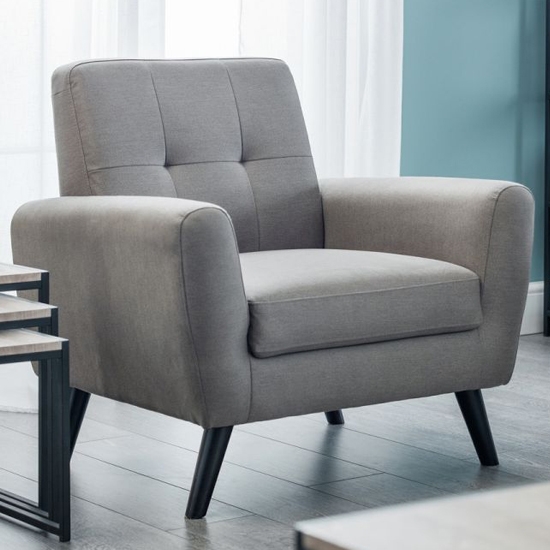 Monza Linen Fabric Upholstered Armchair In Grey