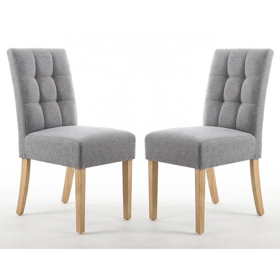 Moseley Silver Grey Fabric Dining Chairs In Pair With Natural Legs