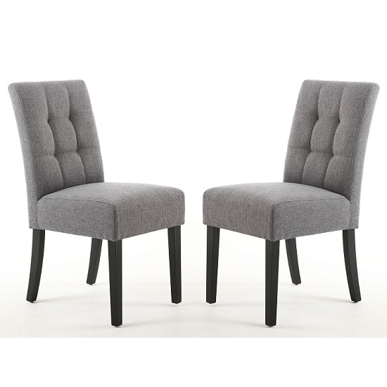 Moseley Steel Grey Fabric Dining Chairs In Pair With Black Legs