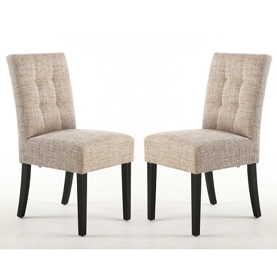 Moseley Tweed Oatmeal Fabric Dining Chairs In Pair With Black Legs