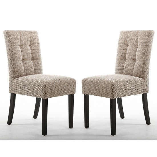 Moseley Tweed Oatmeal Fabric Dining Chairs In Pair With Brown Legs