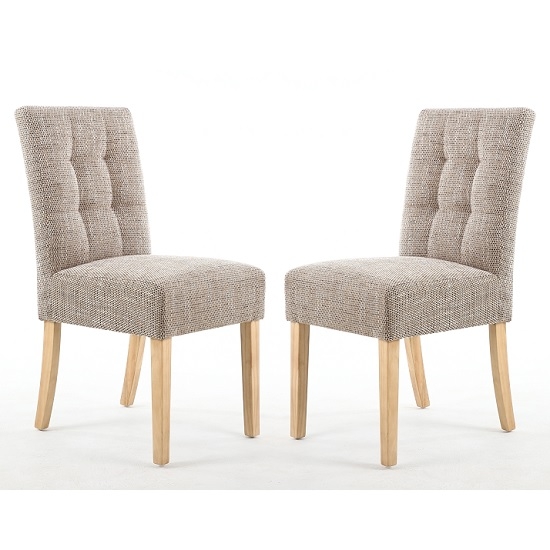 Moseley Tweed Oatmeal Fabric Dining Chairs In Pair With Natural Legs