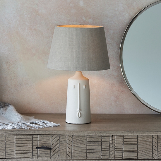 Mr And Cici 10 Inch Grey Shade Table Lamp With Matt White Ceramic Base