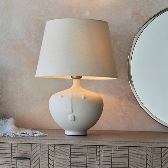 Mrs And Cici 12 Inch Ivory Shade Table Lamp With Matt White Ceramic Base