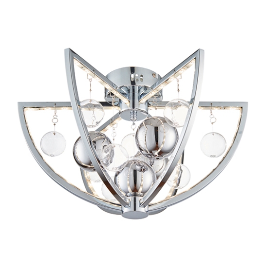 Muni Clear Glass Spheres Flush Ceiling Light In Polished Chrome