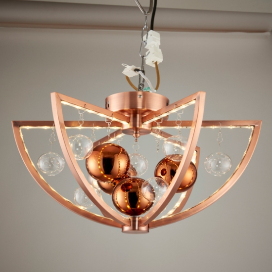 Muni Clear Glass Spheres Flush Ceiling Light In Polished Copper