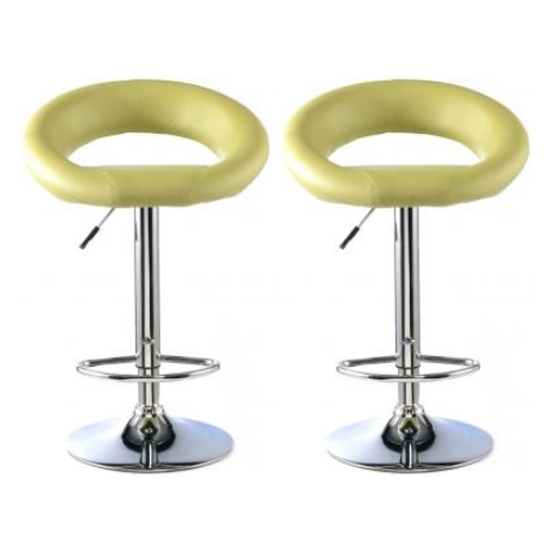 Murry Lime Faux Leather Bar Stools In Pair With Chrome Base