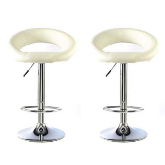 Murry White Faux Leather Bar Stools In Pair With Chrome Base