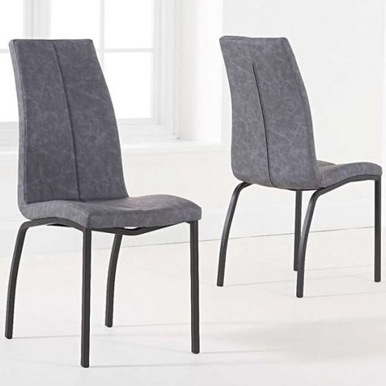 Nadia Antique Grey Fabric Dining Chairs In Pair