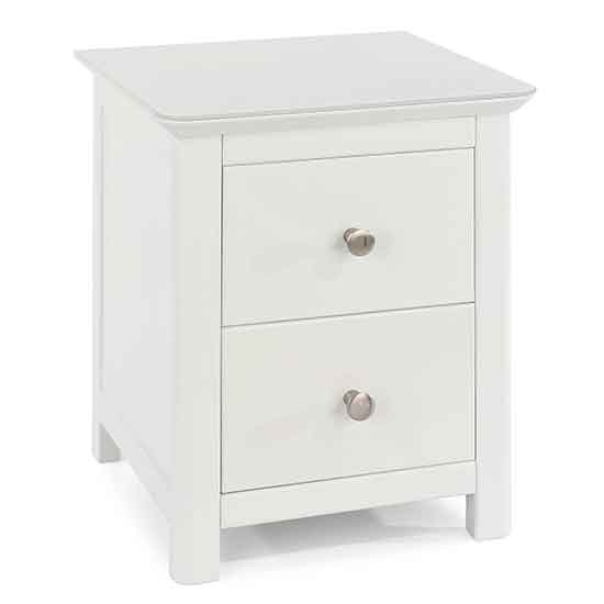 Nairn Glass Top Wooden 2 Drawers Bedside Cabinet In White