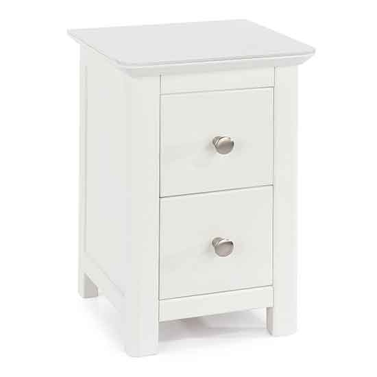 Nairn Glass Top Wooden 2 Drawers Petite Bedside Cabinet In White