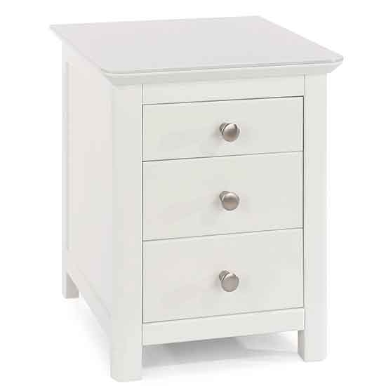 Nairn Glass Top Wooden 3 Drawers Bedside Cabinet In White