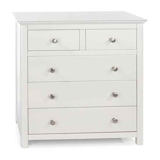 Nairn Glass Top Wooden Chest Of Drawers With 5 Drawers In White