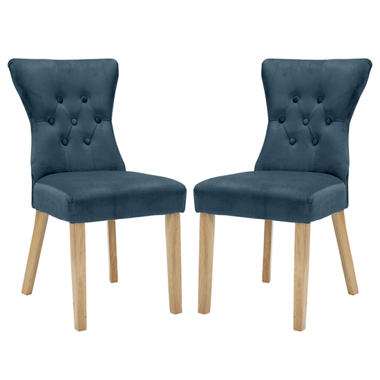 Naples Peacock Fabric Dining Chairs In Pair