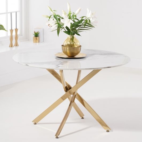 Nebraska Round 120cm Dining Table In White Marble Effect