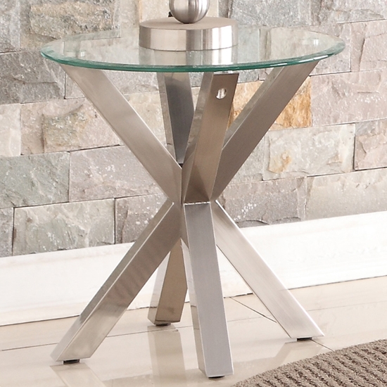 Nelson Glass Lamp Table With Brushed Stainless Steel Legs