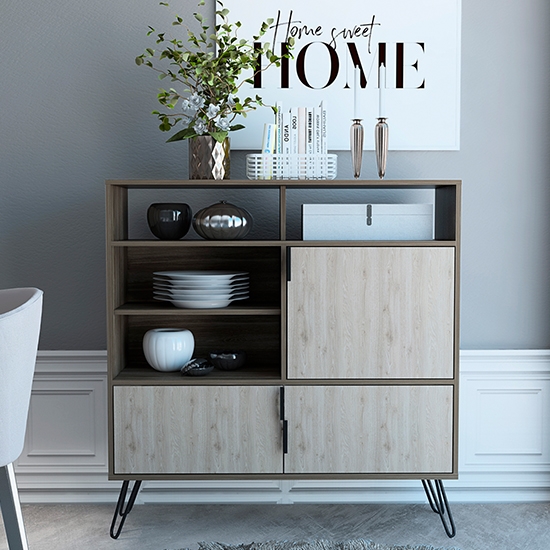 Nevada Medium Wooden 3 Doors Sideboard In Smoked Oak Effect