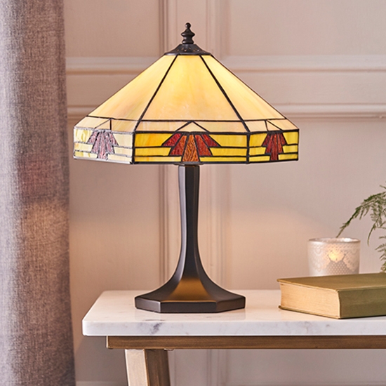 Nevada Small Tiffany Glass Table Lamp In Dark Bronze