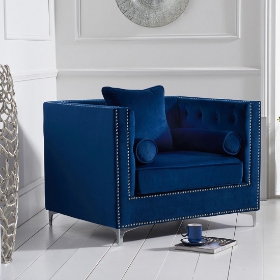 New England Velvet Upholstered Armchair In Blue