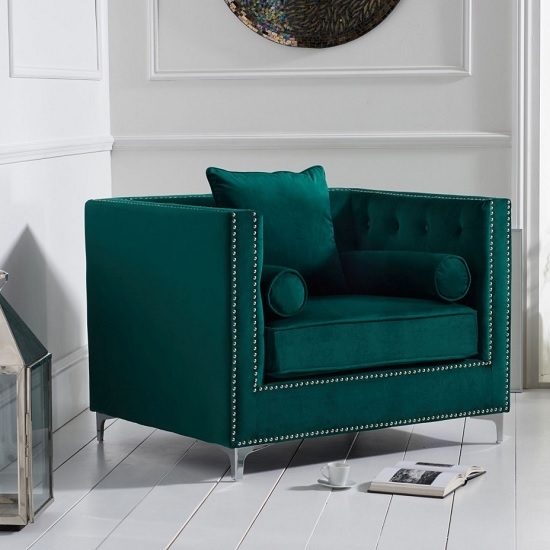 New England Velvet Upholstered Armchair In Green