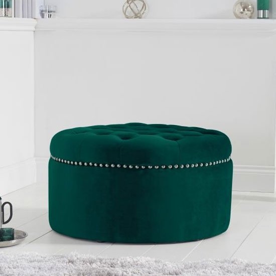 New England Velvet Upholstered Footstool In Green