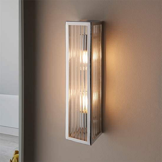 Newham 2 Lights Wall Light In Chrome With Clear Ribbed Glass Diffuser