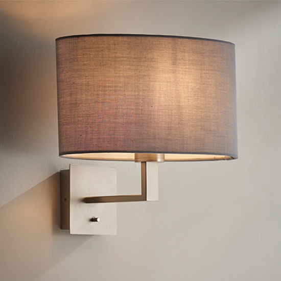 Norton Grey Ellipse Shade Wall Light In Matt Nickel