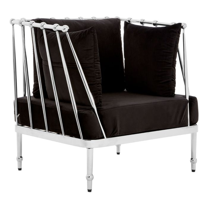 Novo Velvet Upholstered Bedroom Chair In Black With Silver Frame