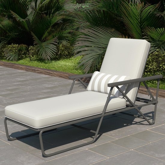 Novogratz Connie Outdoor Chaise Lounge Chair In Grey With Grey Cushion