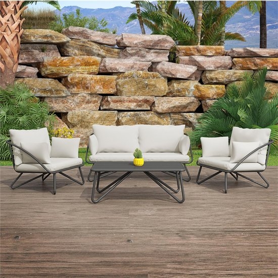 Novogratz Teddi Outdoor 4 Piece Dining Set With Rain Covers