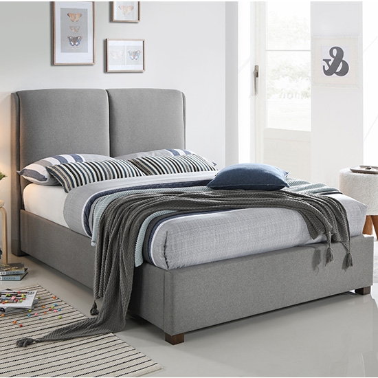 Oakland Fabric Upholstered Double Bed In Light Grey