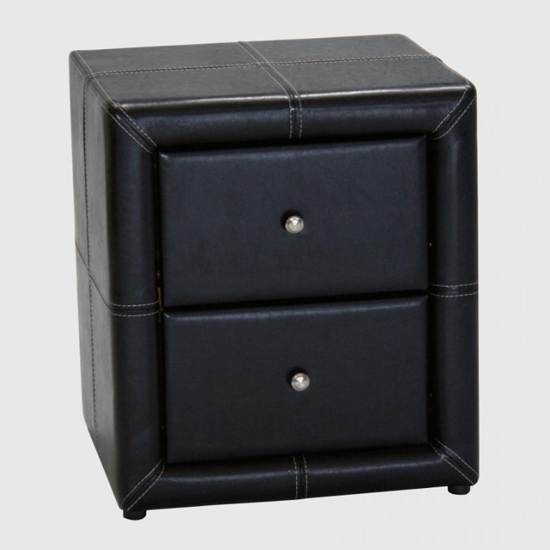 Odessa Pu Leather Wooden Bedside Cabinet In Black With 2 Drawer