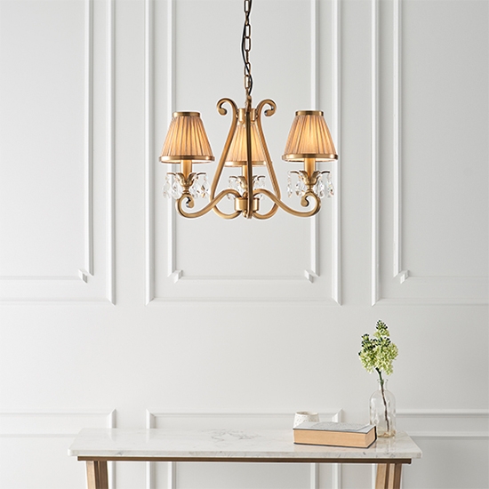 Oksana 3 Lights Beige Shades Ceiling Pendant Light In Antique Brass