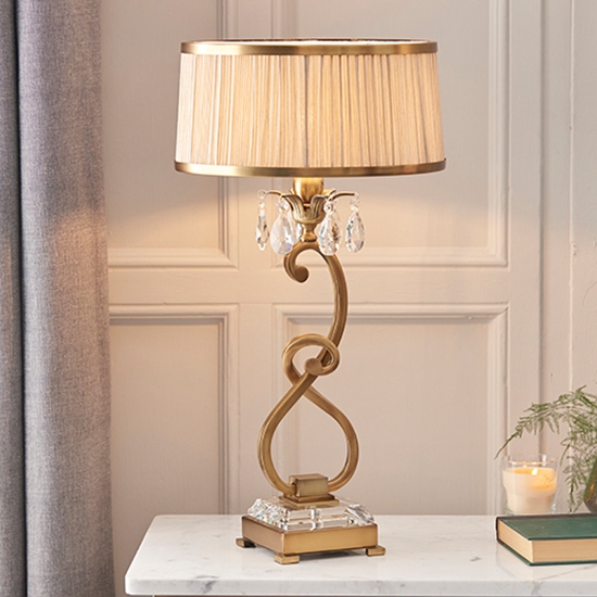 Oksana Medium Beige Shade Table Lamp In Antique Brass