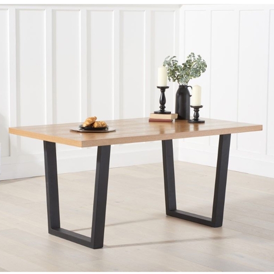 Olina Rectangular Wooden Dining Table In Oak With Black Legs