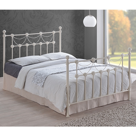 Omero Metal Double Bed In Ivory